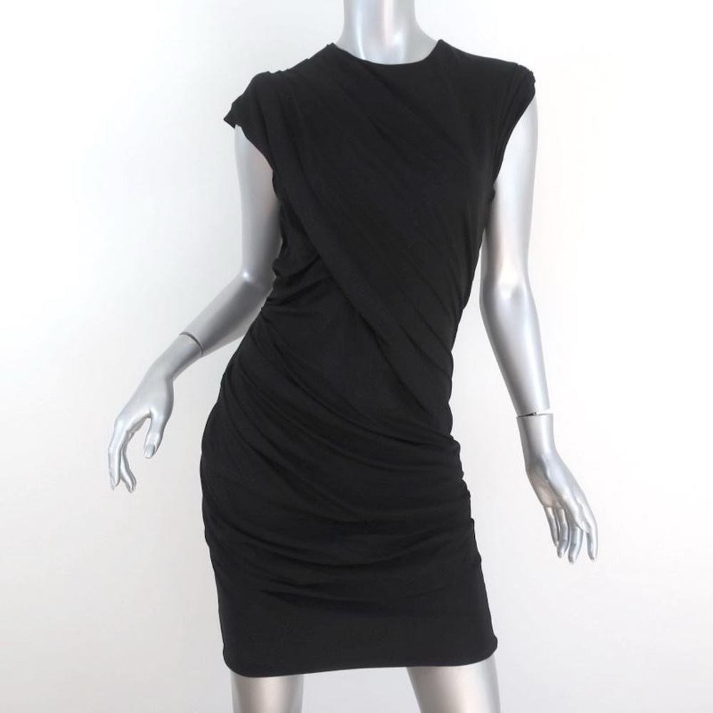 ALEXANDER WANG GODDESS MINI DRESS BLACK RUCHED DRAPED SLINKY PIQUE (Size 2)